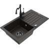 Mexen Pablo granite kitchen sink single-bowl with drainer and kitchen faucet Carla, black/gold metallic - 6510-75-670700-70-B