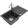 Mexen Pablo fregadero de granito de 1 cubeta con escurridor y grifo de cocina Carla, negro moteado - 6510-76-670700-00