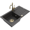 Mexen Pablo granitno pomivalno korito z 1 komoro z odcejalnikom in kuhinjsko pipo Carla, črna s pikami - 6510-76-670700-50