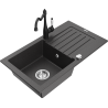 Mexen Pablo granit izlietne ar vienu nodalījumu un notekpaplāti un virtuves jaucējkrānu Carla, melns ar plankumiem