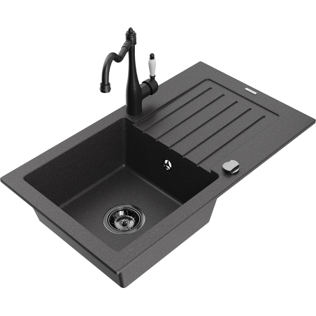 Mexen Pablo Granit-Spullsteen mat 1-enger mat Drain an Kichekraan Carla, schwaarz gesprenkel - 6510-76-670700-70-B