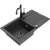 Mexen Pablo granieten spoelbak 1-komorige met afdruiprek en keukenmengkraan Carla, zwart gespikkeld - 6510-76-670700-70-B