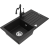 Mexen Pablo 1-basin granite sink with drainer and Carla kitchen tap, black - 6510-77-670700-70