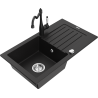 Mexen Pablo granitno pomivalno korito z enim predalom z odcejalnikom in kuhinjsko pipo Carla, črna - 6510-77-670700-70