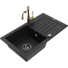 Mexen Pablo granite sink 1-bowl with drainer and Carla kitchen tap, black - 6510-77-670700-50-B