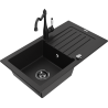 Mexen Pablo 1-bowl granite sink with drainer and Carla kitchen tap, black - 6510-77-670700-70-B