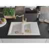 Mexen Gaspar granite sink 1.5-bowl with drainer and kitchen faucet Carla, white - 6507-20-670700-50