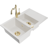Mexen Gaspar 1.5-bowl granite sink with drainer and Carla kitchen tap, white - 6507-20-670700-50