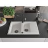 Mexen Gaspar granite sink 1.5-bowl with drainer and Carla kitchen faucet, white - 6507-20-670700-70