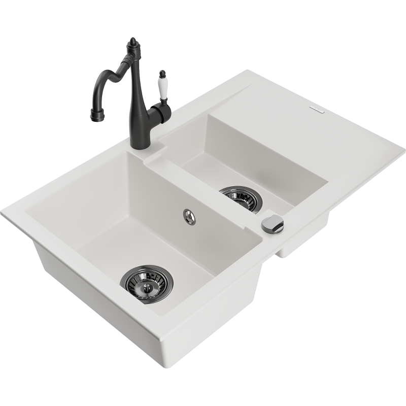 Mexen Gaspar 1,5-kammionen graniittiallas, jossa valutustaso ja keittiöhana Carla, valkoinen - 6507-20-670700-70