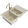 Mexen Gaspar granite sink 1.5-bowl with drainer and Carla kitchen tap, beige - 6507-69-670700-50