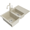 Mexen Gaspar 1.5-bowl granite sink with drainer and Carla kitchen tap, beige - 6507-69-670700-69