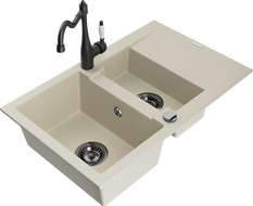 Mexen Gaspar lavello in granito 1,5 vasche con scolapiatti e rubinetto da cucina Carla, beige - 6507-69-670700-70