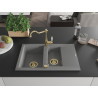 Mexen Gaspar fregadero de granito de 1,5 senos con escurridor y grifo de cocina Carla, gris - 6507-71-670700-50