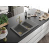 Mexen Gaspar fregadero de granito de 1,5 senos con escurridor y grifo de cocina Carla, gris - 6507-71-670700-50