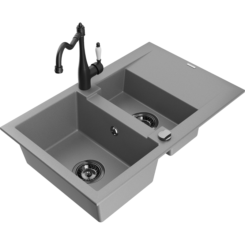Mexen Gaspar granitdiskho 1,5-fack med avrinningsbräda och köksblandare Carla, grå - 6507-71-670700-70-B