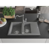 Mexen Gaspar évier en granit 1,5 bassins avec égouttoir et robinet de cuisine Carla, gris - 6507-71-670700-71