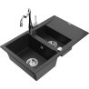 Mexen Gaspar 1.5-bowl granite sink with drainer and Carla kitchen tap black/silver metallic - 6507-73-670700-00