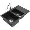 Mexen Gaspar granitno korito s 1,5 komorama z odcejalnikom in kuhinjsko pipo Carla črno/srebrni metalik - 6507-73-670700-00