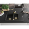 Mexen Gaspar Évier en granit 1,5 cuve avec égouttoir et robinet de cuisine Carla noir/argent métallique - 6507-73-670700-50