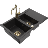 Mexen Gaspar granite sink 1.5-bowl with drainer and Carla kitchen tap black/silver metallic - 6507-73-670700-50