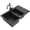 Mexen Gaspar granite sink 1.5-bowl with drainer and Carla kitchen faucet, black/silver - 6507-73-670700-70-B