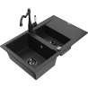 Mexen Gaspar granitno pomivalno korito s 1,5 komorami z odcejalnikom in kuhinjsko pipo Carla, črna/srebrna