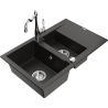 Mexen Gaspar évier en granit 1,5 cuve avec égouttoir et robinet de cuisine Carla, noir/or métallique - 6507-75-670700-00