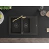 Mexen Gaspar Granitspüle 1,5-Becken mit Abtropffläche und Küchenarmatur Carla schwarz/gold Metallic - 6507-75-670700-50-B
