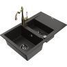Mexen Gaspar 1.5-Bowl Granite Sink with Drainer and Kitchen Faucet Carla Black/Gold Metallic - 6507-75-670700-50-B