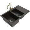 Mexen Gaspar évier en granit 1,5 bac avec égouttoir et robinet de cuisine Carla noir/doré métallisé - 6507-75-670700-50-B