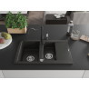 Mexen Gaspar granitische spoelbak 1,5-komorig met afdruiprek en keukenmengkraan Carla, zwart/goud metallic - 6507-75-670700-70