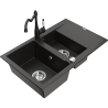 Mexen Gaspar granitno pomivalno korito s 1,5 komoro, s kapljičem in kuhinjsko pipo Carla, črna/zlata kovinska