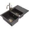 Mexen Gaspar granite sink 1.5-bowl with drainer and Carla kitchen tap, black speckled - 6507-76-670700-50