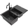 Mexen Gaspar granite sink 1.5-bowl with drainer and Carla kitchen tap, black speckled - 6507-76-670700-70-B