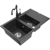 Mexen Gaspar évier en granit 1,5-bac avec égouttoir et robinet de cuisine Carla, noir moucheté - 6507-76-670700-76