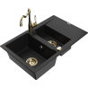 Mexen Gaspar granite sink with 1.5 bowls, drainer and Carla kitchen tap, black - 6507-77-670700-50