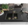 Mexen Gaspar Granitspüle 1,5-Becken mit Abtropffläche und Küchenarmatur Carla, schwarz - 6507-77-670700-50