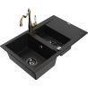 Mexen Gaspar lavello in granito 1,5 vasche con sgocciolatoio e rubinetto da cucina Carla, nero - 6507-77-670700-50-B