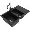 Mexen Gaspar granieten spoelbak 1,5-komorige met druiprek en keukenkraan Carla, zwart - 6507-77-670700-70-B