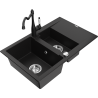 Mexen Gaspar granite kitchen sink 1.5-bowl with drainer and Carla kitchen tap, black - 6507-77-670700-00