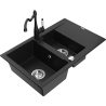 Mexen Gaspar fregadero de granito de 1,5 senos con escurridor y grifo de cocina Carla, negro - 6507-77-670700-70