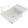 Mexen Elias 1-bowl granite sink with drainer and Carla kitchen tap, white - 6511-20-670700-20