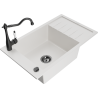 Mexen Elias granite sink 1-bowl with drainer and kitchen tap Carla, white - 6511-20-670700-70