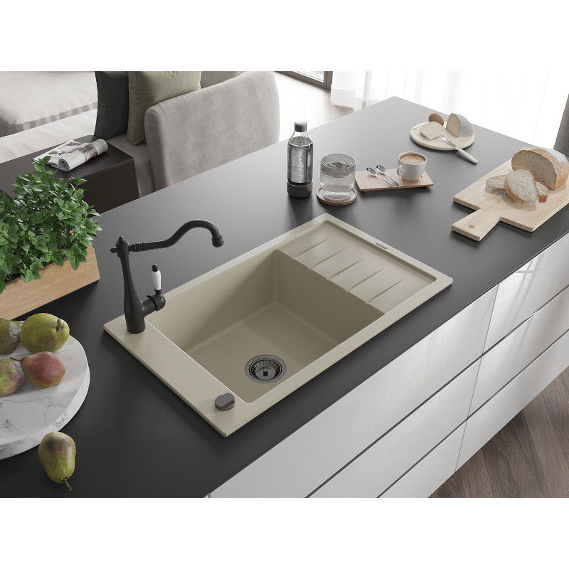 Mexen Elias lavello in granito a 1 vasca con sgocciolatoio e rubinetto da cucina Carla, beige - 6511-69-670700-70