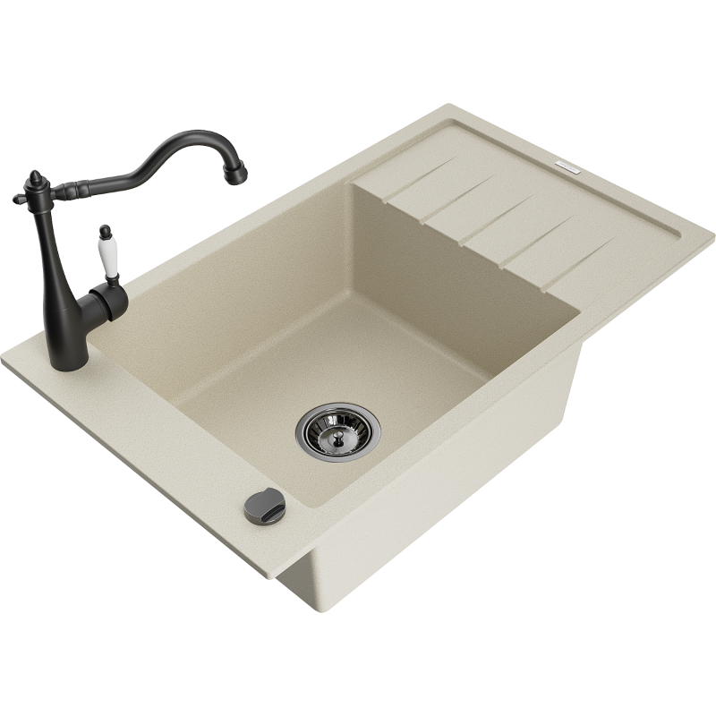 Mexen Elias granitdiskbänk med 1 ho med avrinningsområde och köksblandare Carla, beige - 6511-69-670700-70