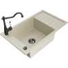 Mexen Elias granite kitchen sink 1-bowl with drainer and kitchen faucet Carla, beige - 6511-69-670700-70