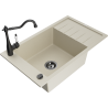 Mexen Elias granite sink 1-bowl with drainer and Carla kitchen tap, beige - 6511-69-670700-70