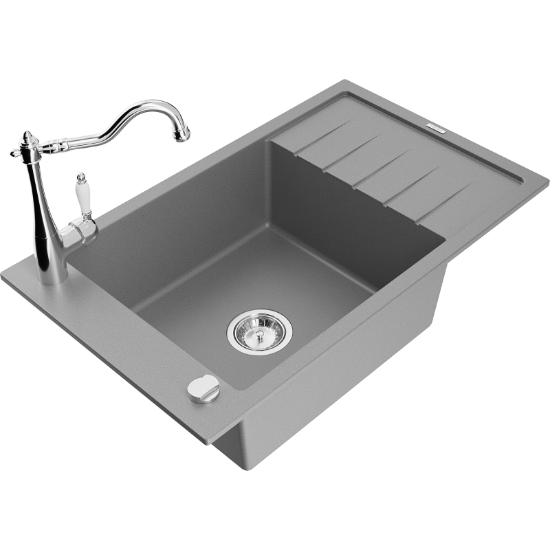 Mexen Elias fregadero de granito de 1 cubeta con escurridor y grifo de cocina Carla, gris - 6511-71-670700-00