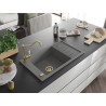 Mexen Elias fregadero de granito de 1 seno con escurridor y grifo de cocina Carla, gris - 6511-71-670700-50